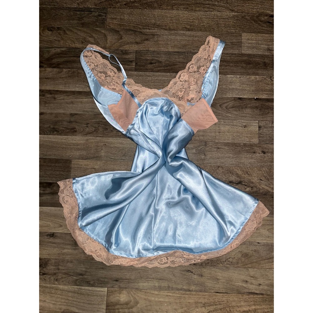 Light Blue Cacique Lace Trim Satin Fairy Babydoll Chemise Slip Dress Size  22/24